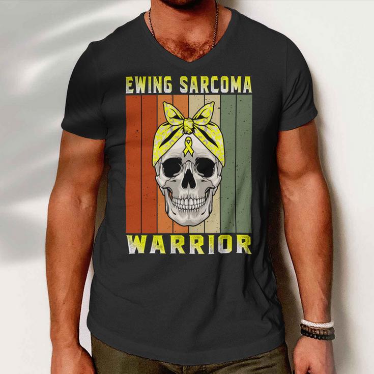 Ewings Sarcoma Warrior Skull Women Vintage Yellow Ribbon Ewings Sarcoma Ewings Sarcoma Awareness Men V-Neck Tshirt