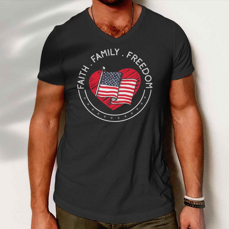 Faith Family Freedom American Patriotism Christian Faith Men V-Neck Tshirt