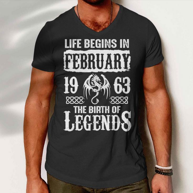 February 1963 Birthday Life Begins In February 1963 Men V-Neck Tshirt