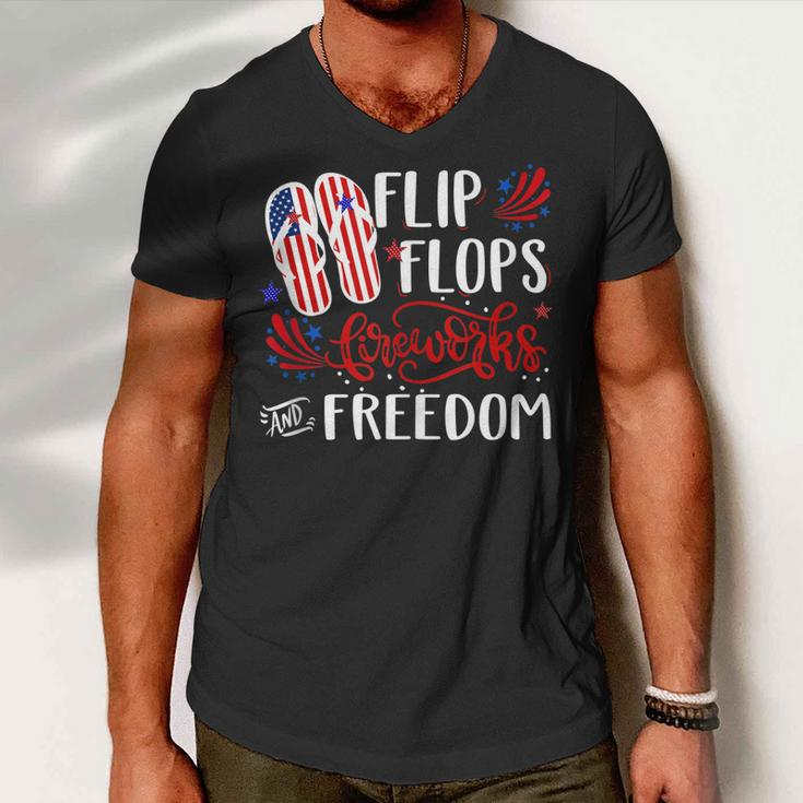 Flip Flops Fireworks And Freedom 4Th Of July V2 Men V-Neck Tshirt