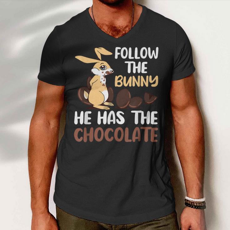 Follow The Bunny He Has Chocolate Men V-Neck Tshirt