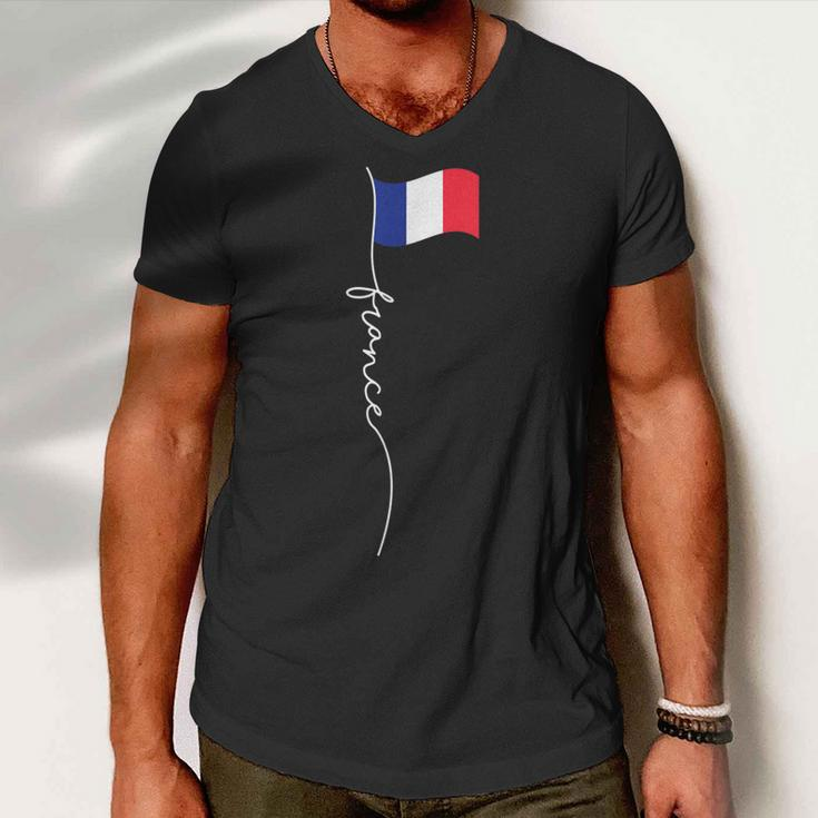 France Signature Flag Pole - Elegant Patriotic French Flag Men V-Neck Tshirt