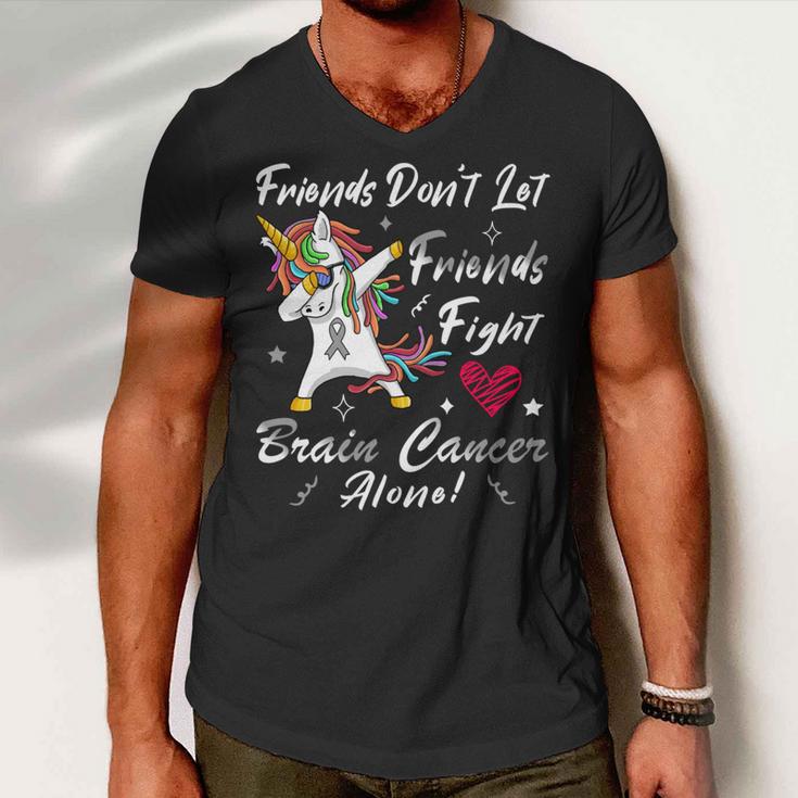 Friends Dont Let Friends Fight Brain Cancer Alone Unicorn Grey Ribbon Brain Cancer Brain Cancer Awareness V2 Men V-Neck Tshirt