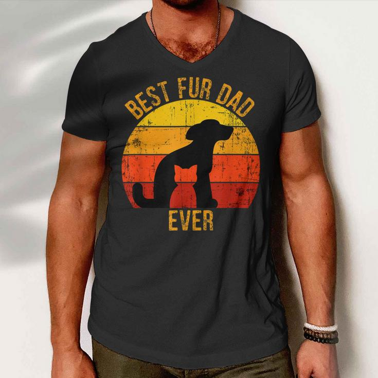 Funny Best Fur Dad Ever Vintage Retro Dog Cat Owner Men V-Neck Tshirt