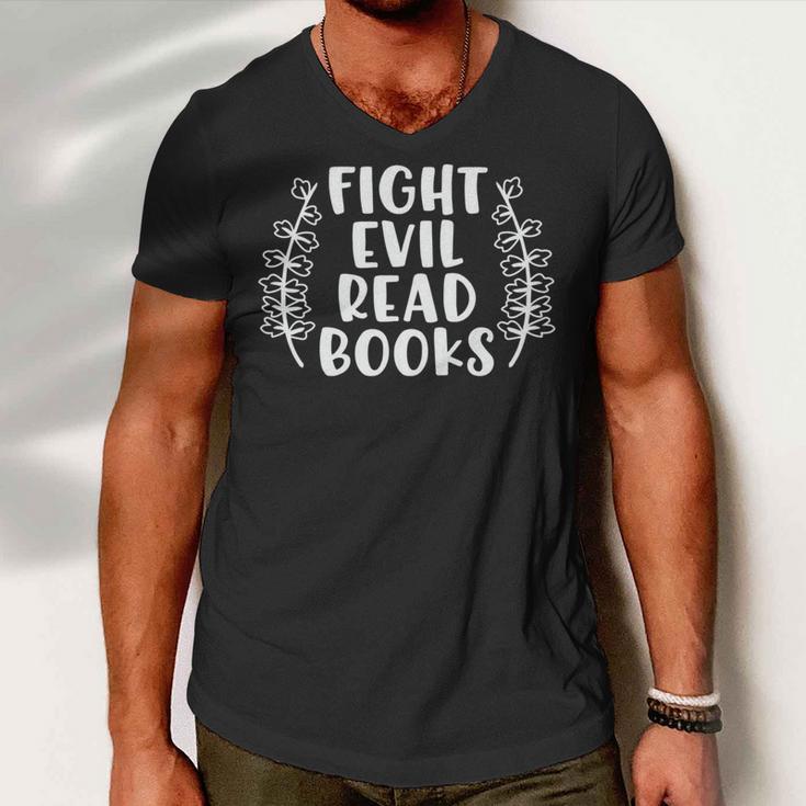 Funny Fight Evil Read Books Men V-Neck Tshirt