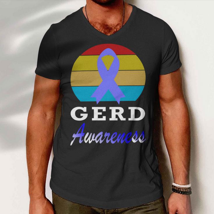 Gerd Awareness Vintage Periwinkle Blue Ribbon Gastroesophageal Reflux Disease Gerd Awareness Men V-Neck Tshirt