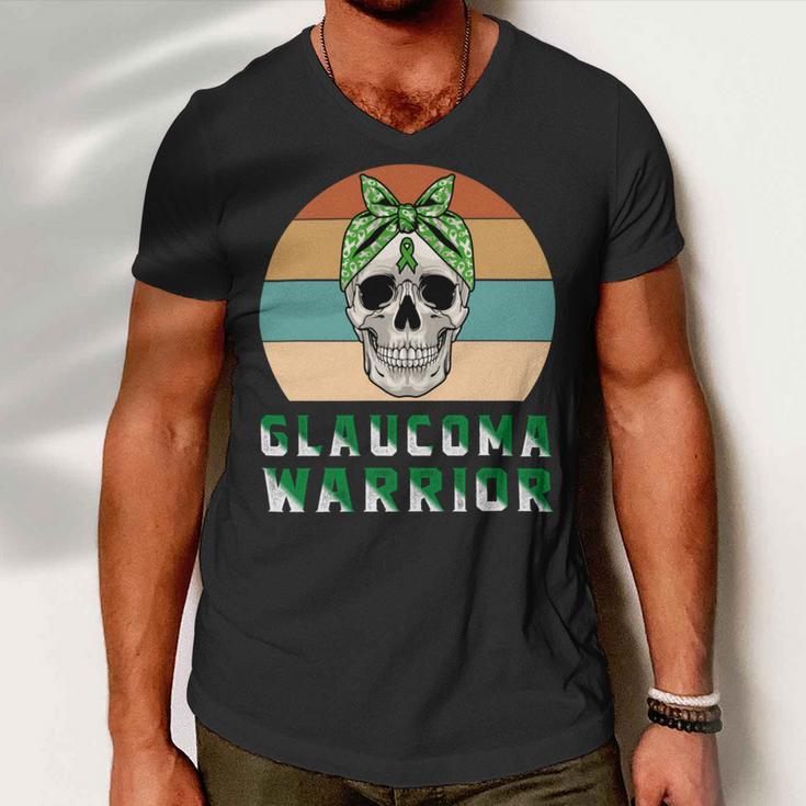 Glaucoma Warrior Skull Women Vintage Green Ribbon Glaucoma Glaucoma Awareness V2 Men V-Neck Tshirt