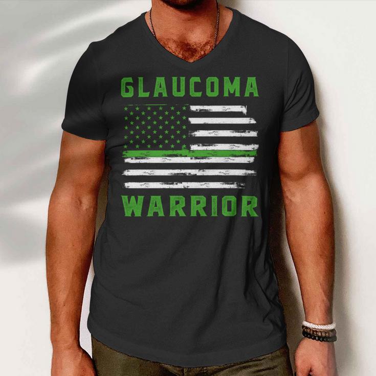 Glaucoma Warrior Usa Flag United States Flag Green Ribbon Glaucoma Glaucoma Awareness Men V-Neck Tshirt