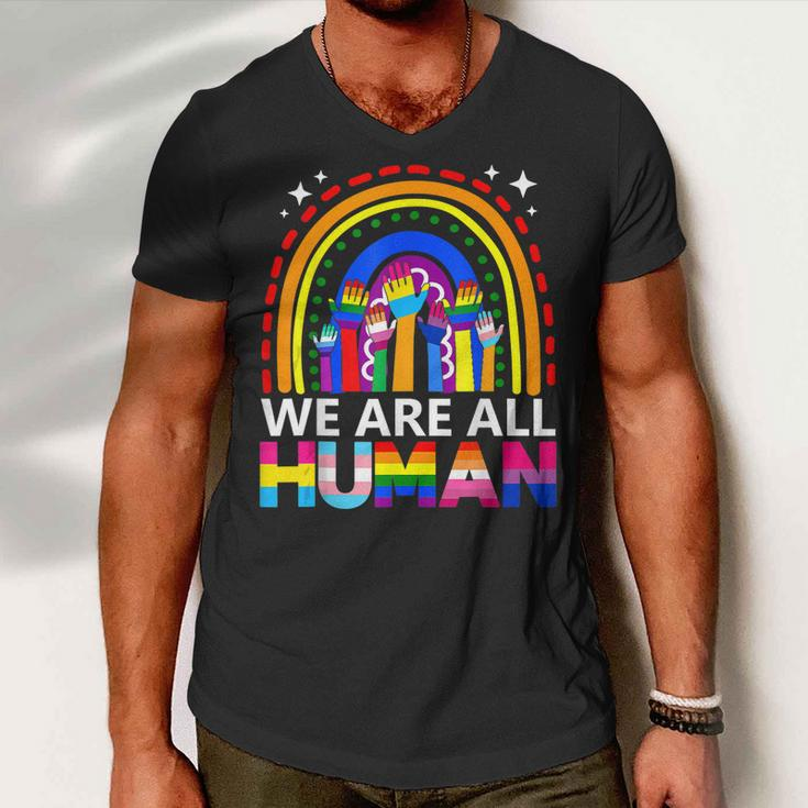 Human Lgbt Flag Gay Pride Month Transgender Rainbow Lesbian Men V-Neck Tshirt