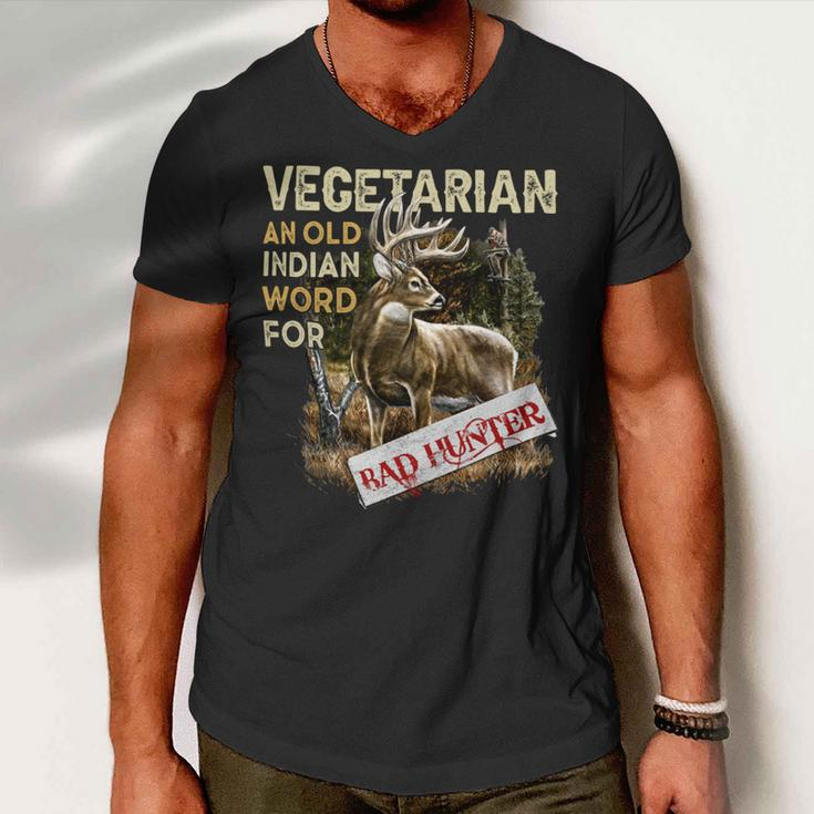 Hunting Vegetarian Old Indian Word Men V-Neck Tshirt