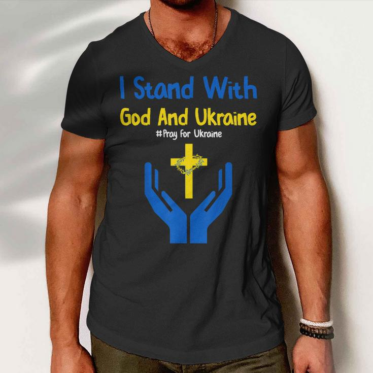I Stand With God And Ukraine Christian Cross Faith Christ Men V-Neck Tshirt