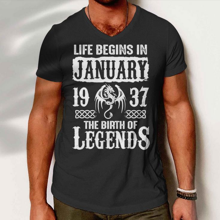 January 1937 Birthday Life Begins In January 1937 Men V-Neck Tshirt