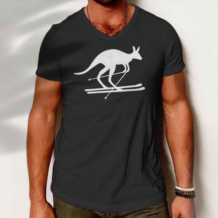 Kangaroo Skiing Fun Winter Sports Australia Travel Gift Men V-Neck Tshirt