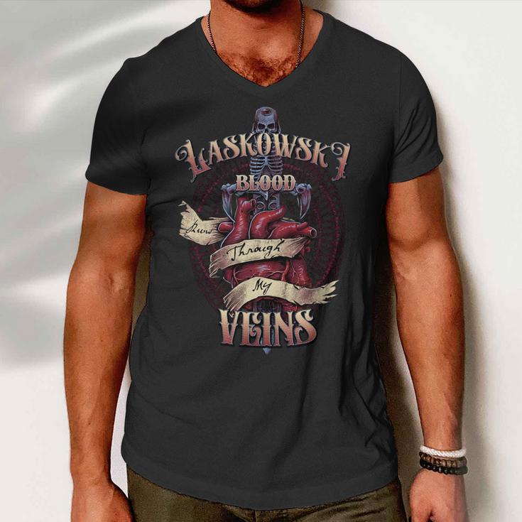 Laskowski Blood Runs Through My Veins Name Men V-Neck Tshirt