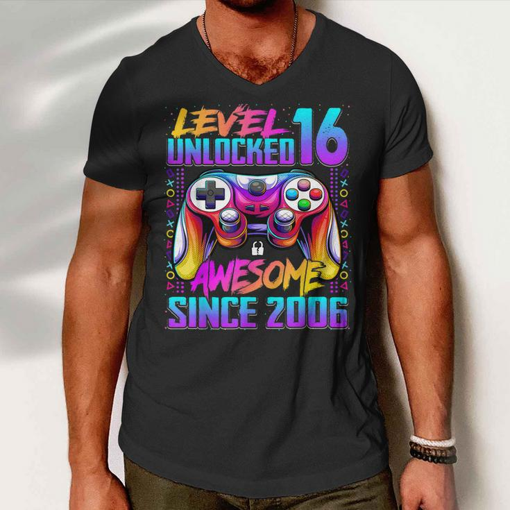 Level 16 Unlocked Awesome Since 2006 16Th Birthday Gaming Men V-Neck Tshirt