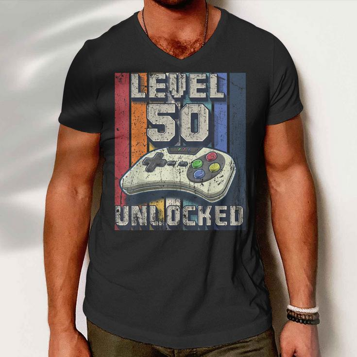 Level 50 Unlocked Video Game 50Th Birthday Gamer Boys Men V-Neck Tshirt