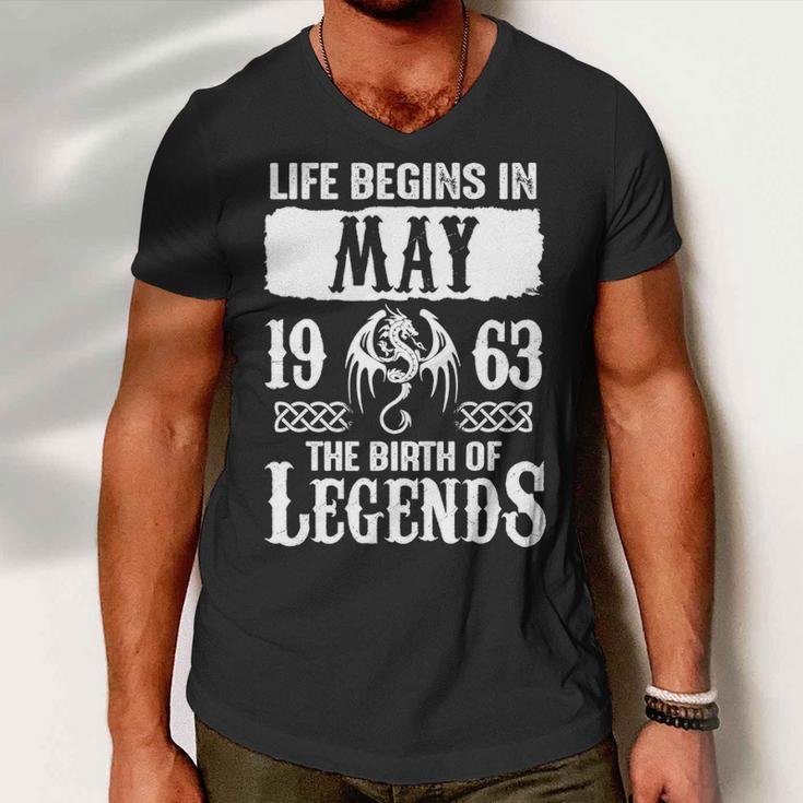 May 1963 Birthday Life Begins In May 1963 Men V-Neck Tshirt