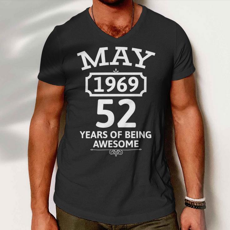 May 1969 52 Years Of Being Awesome 52Nd Birthday 52 Years Old Men V-Neck Tshirt