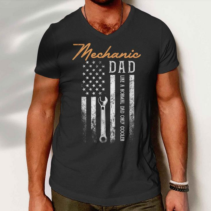 Mens Mechanic Dad Like A Normal Dad Only Cooler Usa Flag Men V-Neck Tshirt