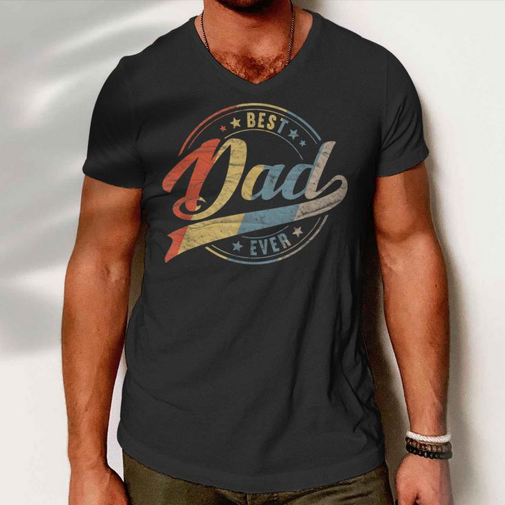 Mens Retro Vintage Best Dad Ever Father Daddy Fathers Day Gift Men V-Neck Tshirt