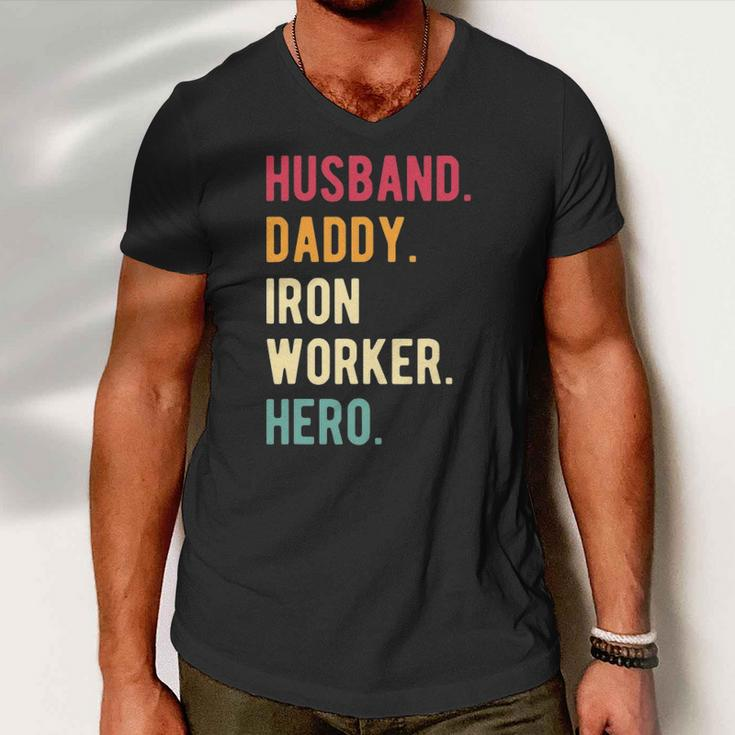 Mens Vintage Husband Daddy Iron Worker Hero Fathers Day Gift Men V-Neck Tshirt