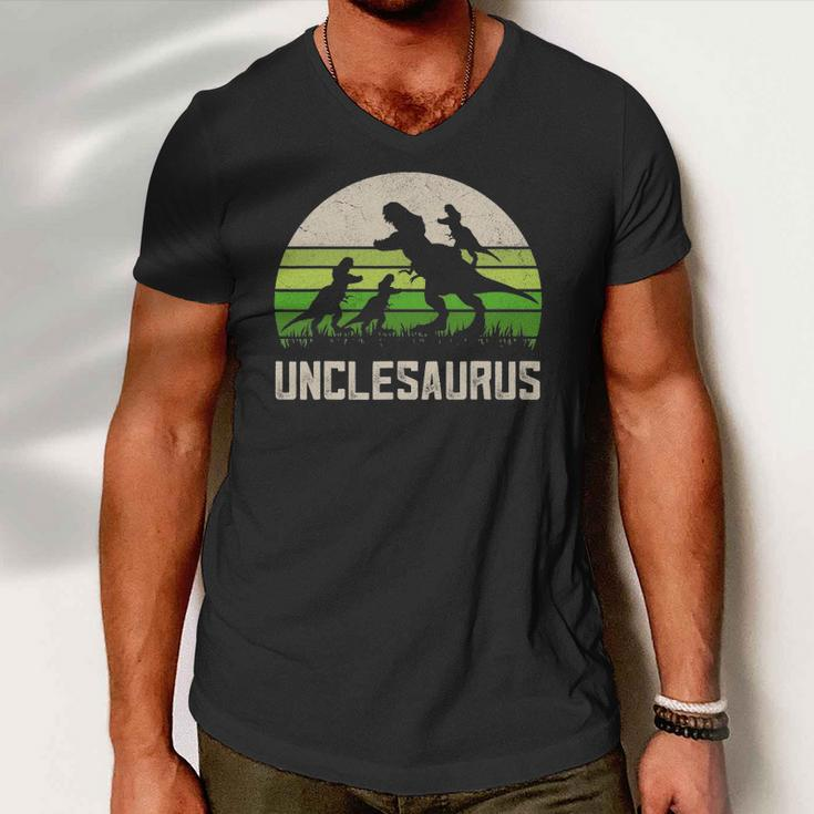 Mensrex Uncle Apparel Unclesaurus 3 Kids Dinosaur Men V-Neck Tshirt