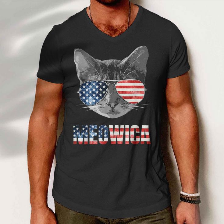 Meowica Funny Cat Patriotic Usa Shirt American Flag 544 Trending Shirt Men V-Neck Tshirt