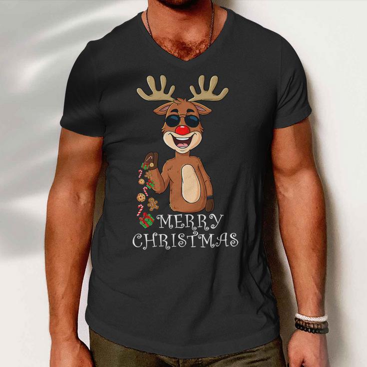 Merry Christmas Reindeer Funny Family 884 Shirt Men V-Neck Tshirt