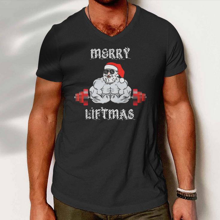 Merry Liftmas Santa Claus Weightlifting Fitness Gym Men V-Neck Tshirt