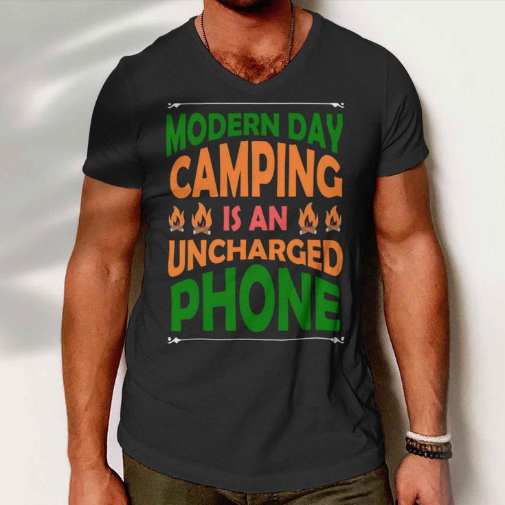 Modern Day Camping Is An Uncharged Phone Men V-Neck Tshirt