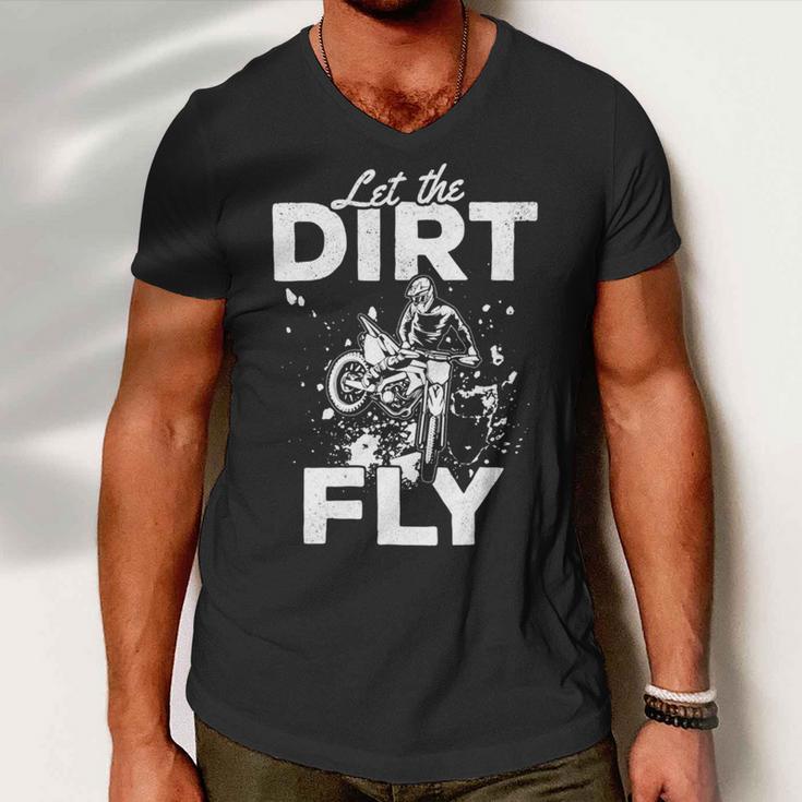 Motorcycle Let The Dirt Fly Dirtbike 494 Shirt Men V-Neck Tshirt