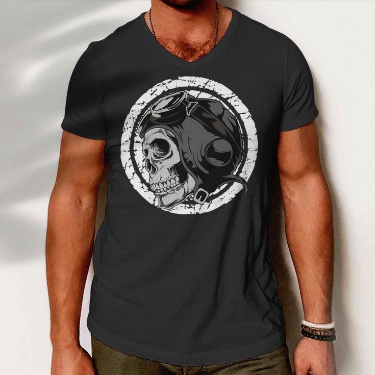 Motorcycle Skull With Helmet Dreaming 472 Shirt Men V-Neck Tshirt