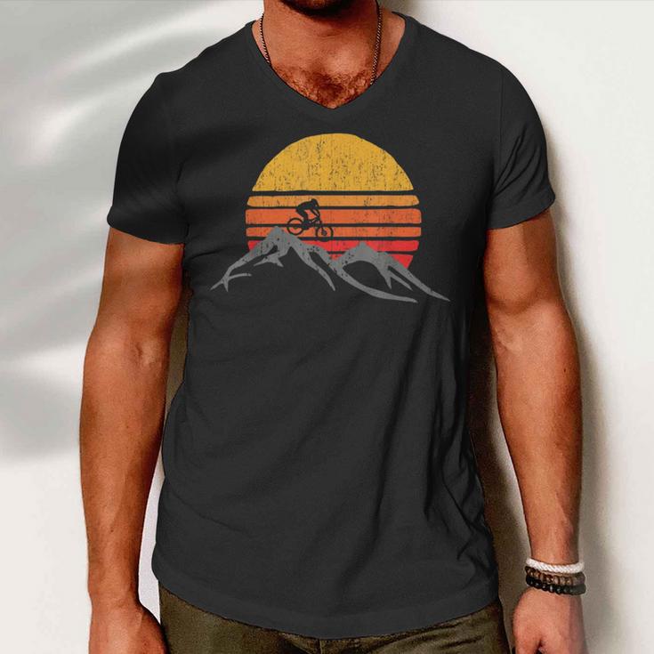 Mountain Bike Vintage Sunset Design Graphic 235 Trending Shirt Men V-Neck Tshirt