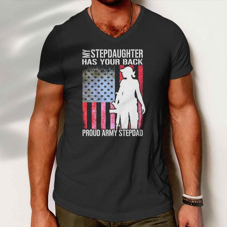 My Stepdaughter Has Your Back Proud Army Stepdad Gift Men V-Neck Tshirt