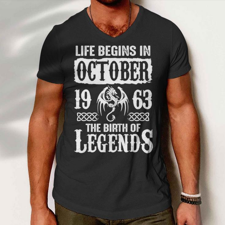 October 1963 Birthday Life Begins In October 1963 Men V-Neck Tshirt