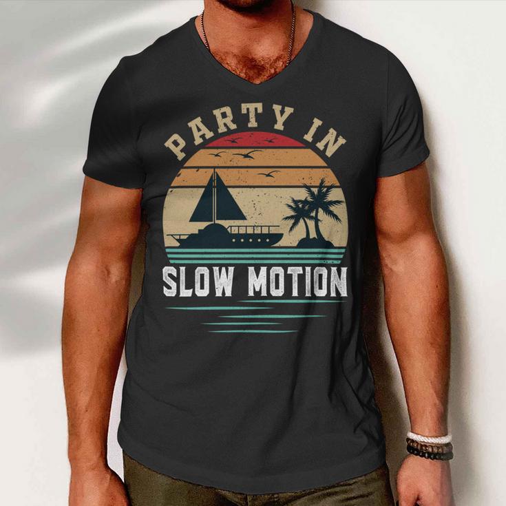 Party In Slow Motion Vintage Funny Boating Boating Gifts Men V-Neck Tshirt