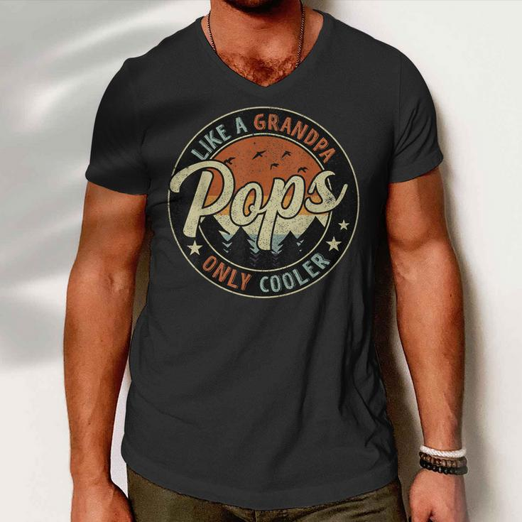 Pops Like A Grandpa Only Cooler Vintage Retro Fathers Day Men V-Neck Tshirt