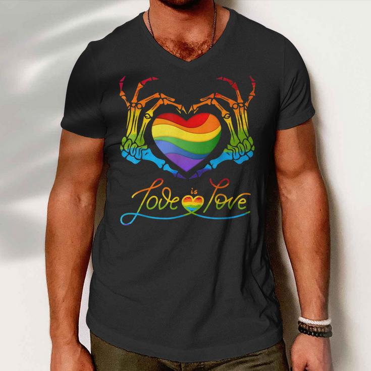 Rainbow Heart Skeleton Love Is Love Lgbt Gay Lesbian Pride Men V-Neck Tshirt