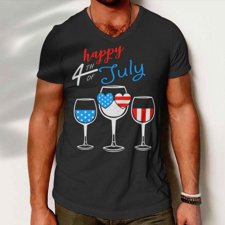 Red Wine Blue 4Th Of July Wine Red White Blue Wine Glasses V4 Men V-Neck Tshirt