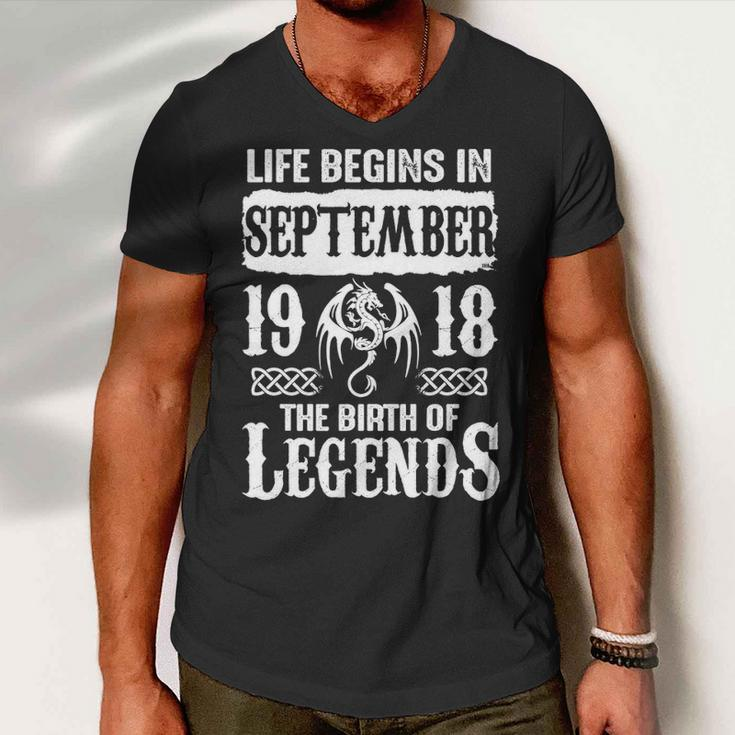 September 1918 Birthday Life Begins In September 1918 Men V-Neck Tshirt