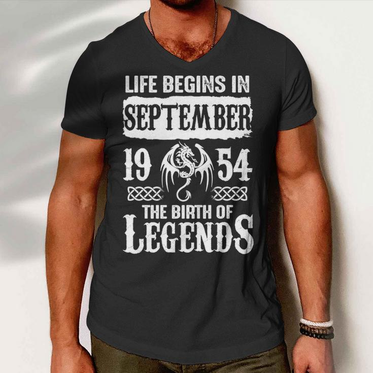 September 1954 Birthday Life Begins In September 1954 Men V-Neck Tshirt