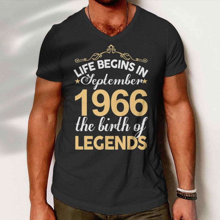 September 1966 Birthday Life Begins In September 1966 V2 Men V-Neck Tshirt