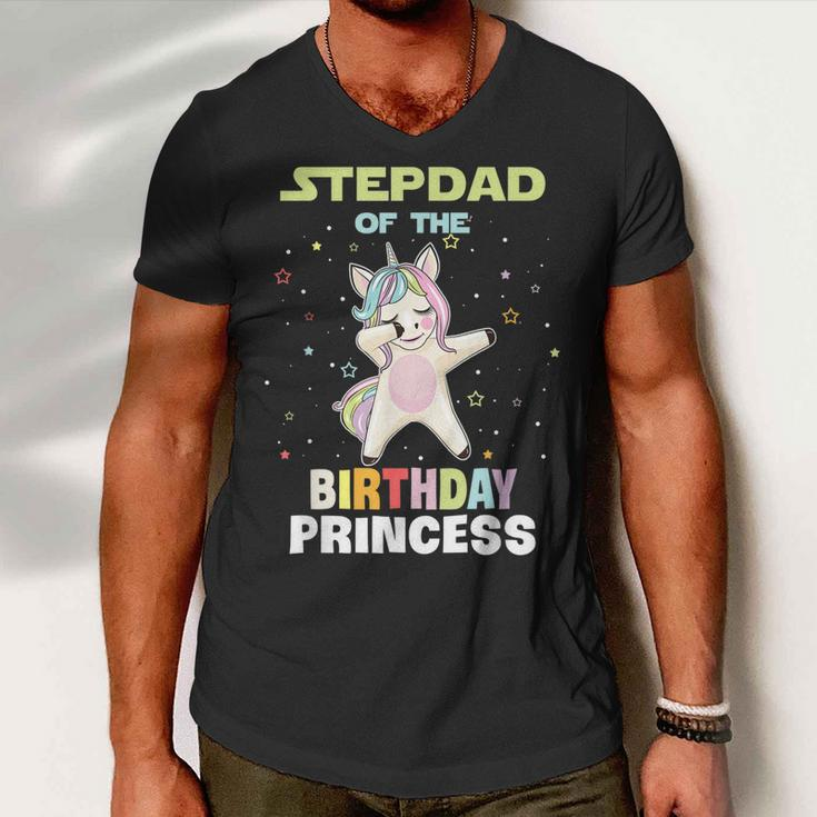 Stepdad Of The Birthday Unicorn Princess Men V-Neck Tshirt