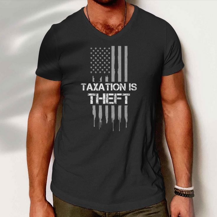 Taxation Is Theft American Flag 4Th Of July Gift Men V-Neck Tshirt