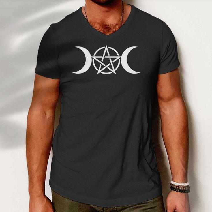 Triple Moon Goddess Wicca Pentacle Men V-Neck Tshirt