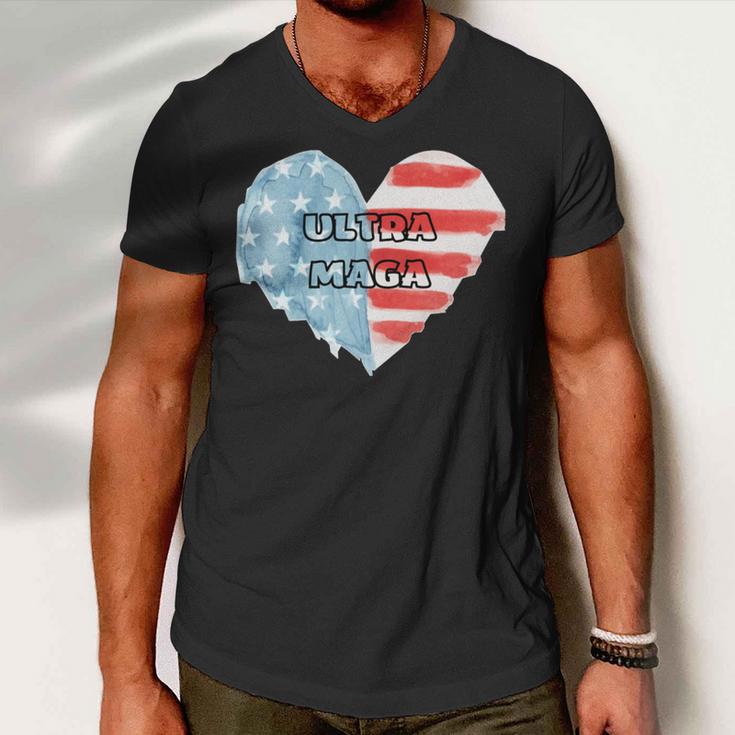 Ultra Maga And Proud Of It American Flag Vote Red Men V-Neck Tshirt