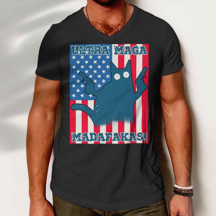 Ultra Maga Madafakas Cat American Flag Men V-Neck Tshirt