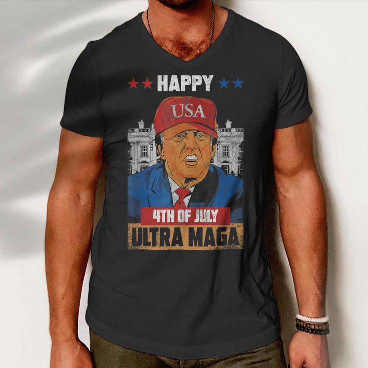 Ultra Maga Trump Happy 4Th Of July American Flag Men V-Neck Tshirt