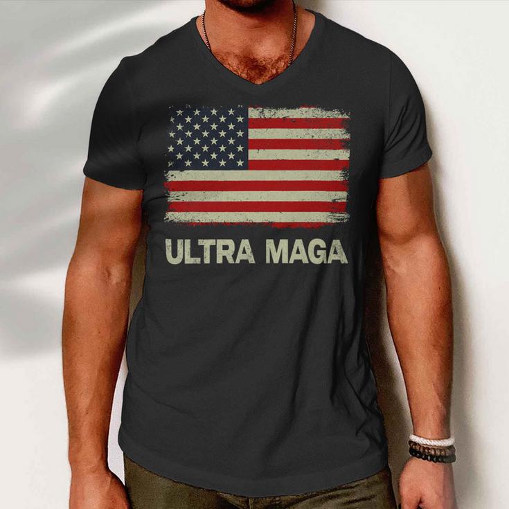 Ultra Maga United State Flag Men V-Neck Tshirt