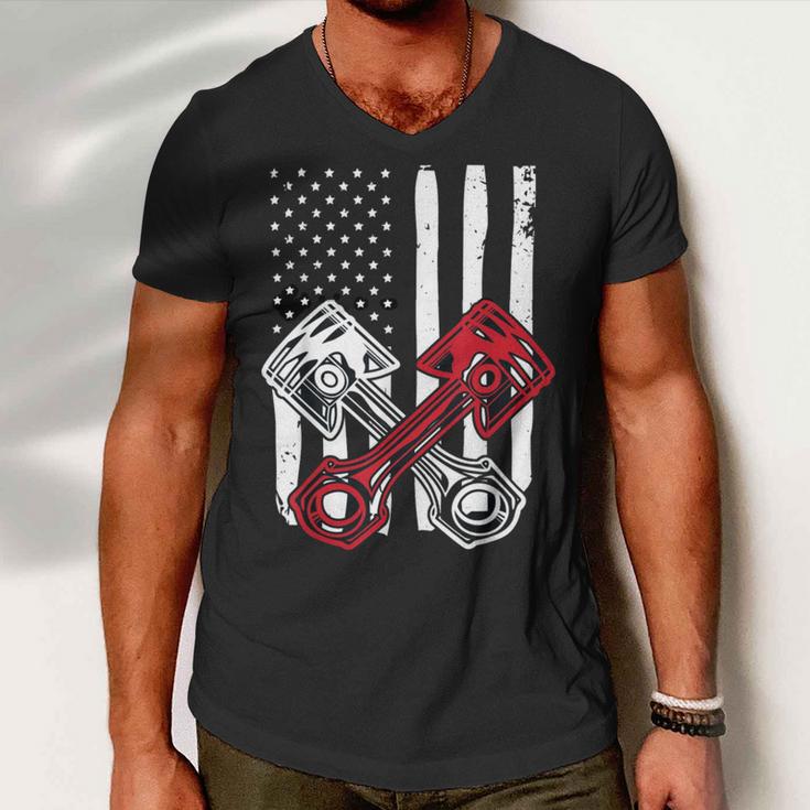 Vintage American Flag Piston Funny Muscle Car Mechanic 558 Trending Shirt Men V-Neck Tshirt